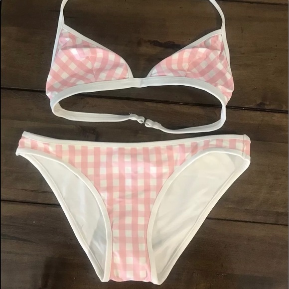 pink and white gingham bikini